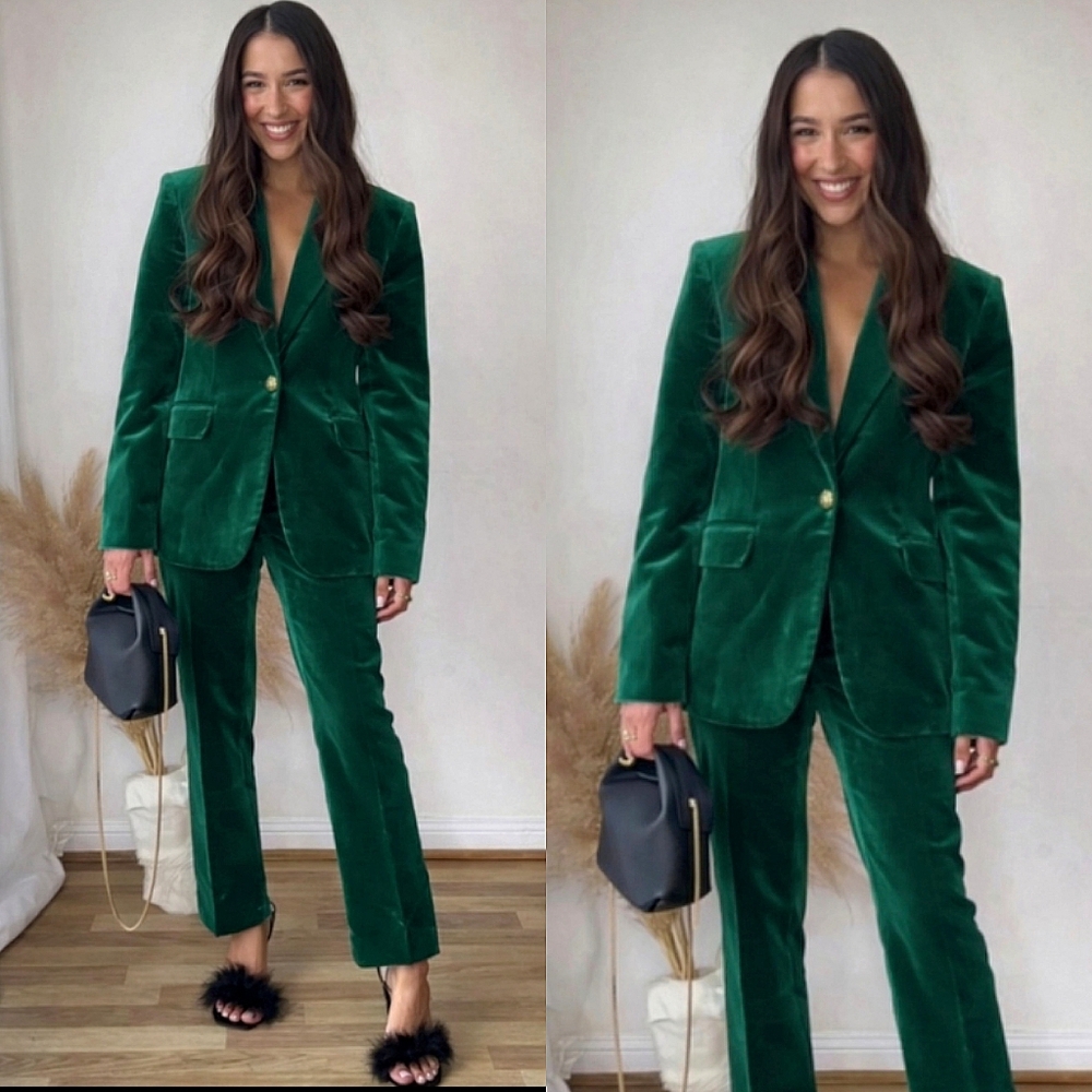 Zara Velvet Blazer Green Size L